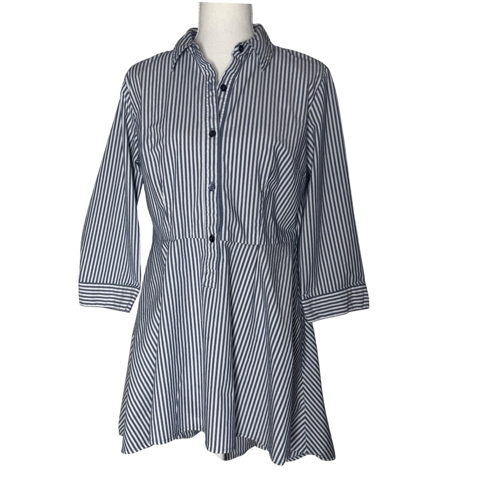Joan Rivers Navy and White Striped Tunic Shirt